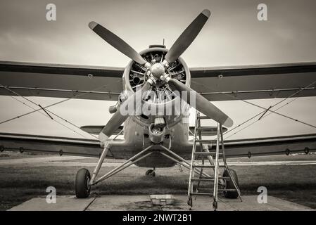 Historische Flugzeuge werden auf einer Wiese eingesetzt Stockfoto