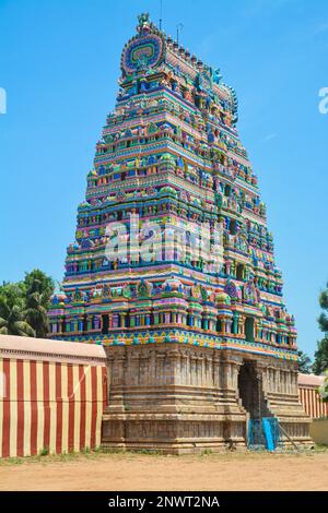 Der Thirunageswaram Naganathar Tempel ist ein Hindu-Tempel, der Lord Shiva gewidmet ist. Er befindet sich in Thirunageswaram, Kumbakonam, einer Stadt in Tamil Nadu, Indien Stockfoto