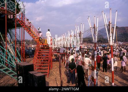 Eine Ausstellung während des Pooram Festivals in Thrissur oder Trichur, Kerala, Indien, Asien Stockfoto