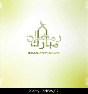 Kufische Kalligraphie, die Ramadan Mubarak in arabischer Sprache schreibt, Hintergrund moderne Illustration Stock Vektor