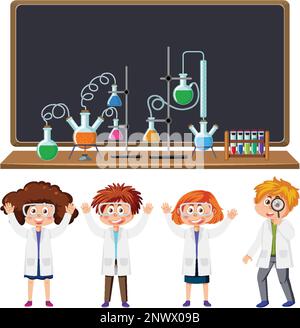 Wissenschaftler und Studenten, die Chemieexperimente illustrieren Stock Vektor