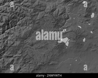 Ardahan, Provinz Turkiye. Grauskala-Höhenkarte mit Seen und Flüssen Stockfoto