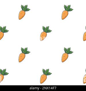 Süßes, nahtloses Karottenmuster im Doodle-Stil. Vektor handgezeichnete Cartoon-Karotten-Illustration. Handgezeichnete Karottenskizze. Muster für Kinderkleidung. Stock Vektor