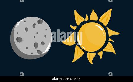 Sonne- und Mondvektor-Cartoon-Set mit Benutzeroberfläche, ui- oder gui-Design für Weltraumspiele. planeten des galaxieuniversums. Stock Vektor