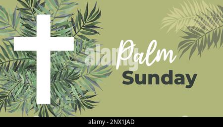 Darstellung von Christian Palm Sunday mit Palmenzweigen und Blättern und Kreuzdarstellung. Stock Vektor