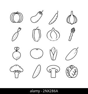 Vegetarier, Gemüse, Gemüse - minimalistischer dünner Websymbolsatz. Symbolsammlung der Modellstruktur. Vektordarstellung Stock Vektor