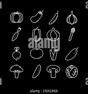 Vegetarier, Gemüse, Gemüse - minimalistischer dünner Websymbolsatz. Symbolsammlung der Modellstruktur. Stock Vektor