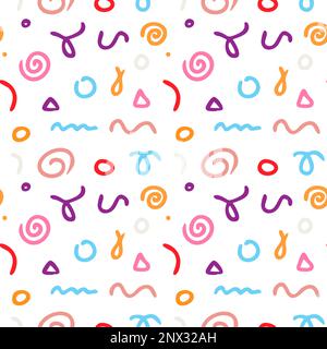 Memphis Nahtloses Muster. Trendiger memphis-Stil. Farbenfrohes geometrisches Nahtmuster verschiedene Formen Farbstil.Vektordarstellung Stock Vektor