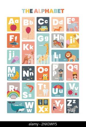 Alphabet Worksheet A To Z. English alphabet for children education. Vector illustration Stock Vektor