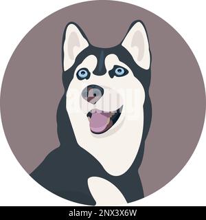 Vektor lächelnder sibirischer Husky-Avatar, Zunge hängt raus. Süßes Cartoon-Haustier. Haustier Stock Vektor