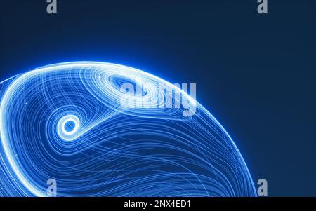 Abstrakte fließende Linien und leuchtende Partikel, 3D-Rendering. Digitale Zeichnung. Stockfoto