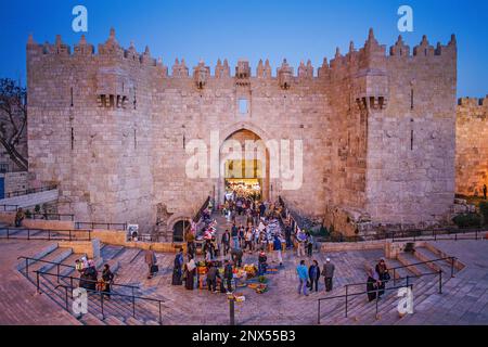 Damaskus-Tor, muslimische Viertel, Altstadt, Jerusalem, Israel. Stockfoto