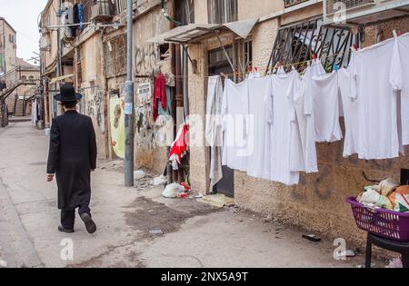 Orthodoxe Juden, Mea Shearim Viertel, Jerusalem, Israel. Stockfoto