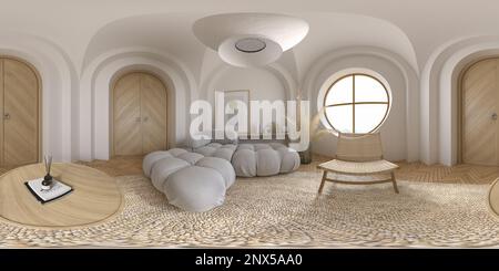 360 Panorama des modernen Innenraums 3 D Rendering Stockfoto