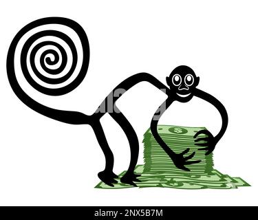 Affe mit einem Haufen Geld - eine Paraphrase der berühmten Geoglyphe der Affe aus Nazca, Nazca Wüste, Peru, Südamerika Stock Vektor