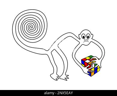 Geoglyphe des Affen aus Nazca mit Puzzle, Nazca-Linien, Nazca-Wüste, Peru Stock Vektor