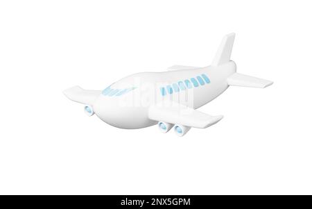 Cartoon-Flugzeug auf weißem Hintergrund, 3D-Rendering. Digitale Zeichnung. Stockfoto