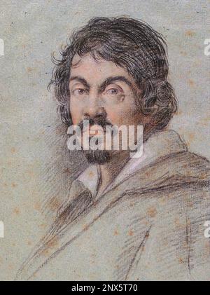 CARAVAGGIO (1571-1610) italienischer Maler in einem Kreideporträt von Ottavio Leoni um 1621 Stockfoto