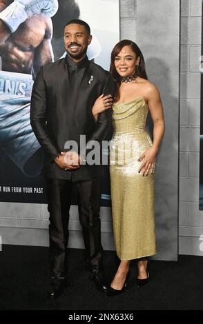 Hollywood, Kalifornien, USA. 27. Februar 2023. (L-R) Michael B. Jordan und Tessa Thompson besuchen am 27. Februar 2023 die Los Angeles Premiere von „CREED III“ im TCL Chinese Theatre in Hollywood, Kalifornien. Kredit: Jeffrey Mayer/Jtm Photos/Media Punch/Alamy Live News Stockfoto