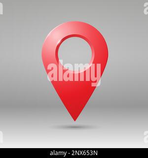 Das Symbol für die Geolokation ist rot mit Hervorhebungen auf einem verlaufenden Hintergrund. Stock Vektor