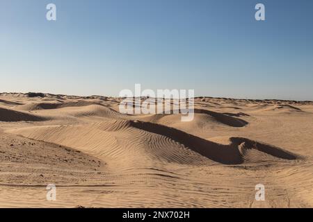 Sanddünen in der Sahara-Wüste in Douz, Kebili, Tunesien, Afrika Stockfoto