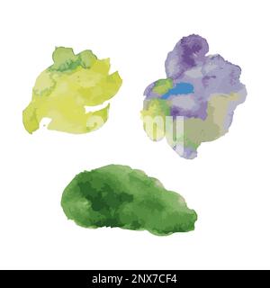 Set aus abstraktem Blau und grünem Wasserstrahl auf weißem Hintergrund. Vektor mit Aquarelltextur ESP10 Stock Vektor
