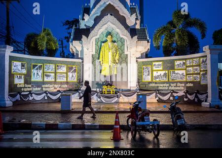 Denkmal für den König, Stadtzentrum, Phimai, Nakhon Ratchasima Provinz, Thailand Stockfoto