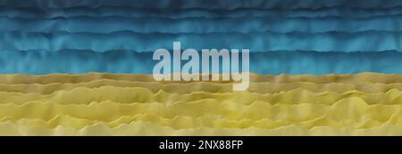 3D-Rendering abstrakter Wellenlinien in Gelb und Blau Stockfoto