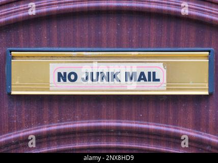 Kein Junk-Mail-Schild an der Haustür Stockfoto