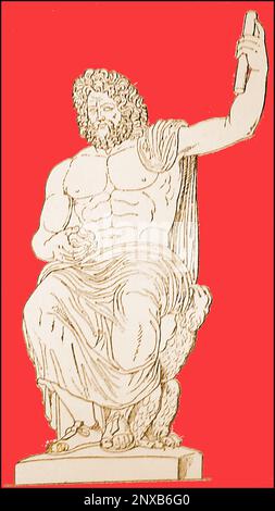 MYTHOLOGIE - Jupiter , (Zeus auf Griechisch) auch bekannt als Jove, in der römischen Religion und Mythologie wurde er als König der Götter und Gott des Himmels und des Blitzes angesehen (seine Waffe ist ein Blitz oder Blitz). Er ist mit dem Adler als seinem heiligen Tier verbunden. Wenn er auf römischen und griechischen Münzen gefunden wird, wird er auch symbolisch durch einen Adler dargestellt, der einen Blitz in seinen Krallen hält. Andere Symbole, die mit Jupiter in Verbindung gebracht werden, sind eine Eiche und ein Blitz. Giove, noto anche kommt Giove. Re degli Dei --- ΜΥΘΟΛΟΓΙΑ - Δίας , επίσης γνωστή ως Jove. Βασιλιάς των Θεών Stockfoto