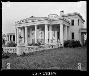 Gaineswood, Demopolis, Marengo County, Alabama. Carnegie Survey of the Architecture of the South (Carnegie-Umfrage zur Architektur des Südens). Vereinigte Staaten, Alabama, Marengo County, Demopolis, Balkone, Säulengänge, Porches. Stockfoto