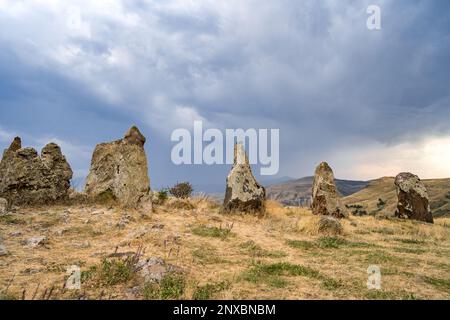 Megalithische Struktur Zorats Karer in Syunik Provibce Armenien Stockfoto