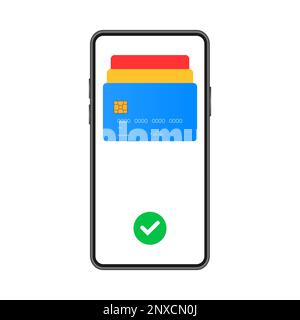 Bezahlen Sie Geld mit dem Mobiltelefon. Mobile Online-Zahlung. Zahlung über Smartphone Stock Vektor