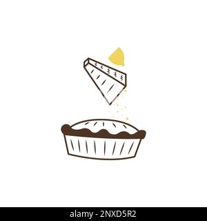 Einfache minimalistische Ikone mit frischem süßem Obstkuchen. Zitronenschale wird auf eine Reibe gerieben und zum Backen hinzugefügt. Illustration von Speisen für ein Kochbuch mit reci Stock Vektor