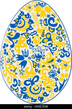 Osterei mit Blumenmotiv in ukrainischen Flaggenfarben auf transparentem Hintergrund Stock Vektor