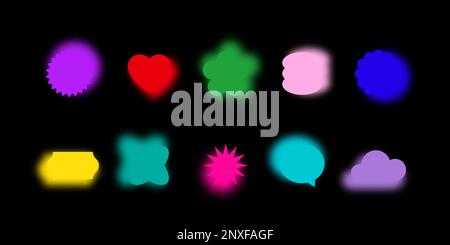 Retro Sticker Vektorschablonenformen mit Y2K-Aura-Effekt. Farbenfrohe, zeitgenössische, dekorative, zufällig leere Etiketten mit Copy Space Collection Stock Vektor