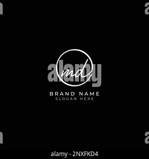 M, D, MD Anfangsbuchstabe handschriftlich und Signature Vector Logo. Geschäftsvorlage in Rundform Strichgrafiken Stock Vektor