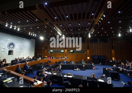 Washington, Vereinigte Staaten Von Amerika. 01. März 2023. US-Generalstaatsanwalt Merrick Garland erscheint vor einem Senatskomitee der Anhörung zur gerichtlichen Aufsicht, um das Justizministerium im Hart Senate Office Building in Washington, DC, am Mittwoch, den 1. März 2023 zu untersuchen. Kredit: Rod Lamkey/CNP/Sipa USA Kredit: SIPA USA/Alamy Live News Stockfoto