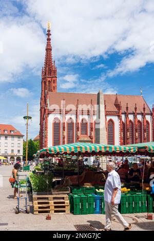 Würzburg: Marikapelle-Kirche, Marktplatz, Wochenmarkt in Unterfranken, Niederfrankien, Bayern, Bayern, Deutschland Stockfoto