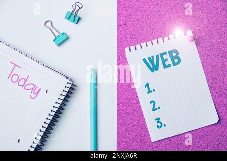 Konzeptionelle Beschriftung Web. Word, das auf einem System von Internetservern geschrieben wurde, die speziell formatierte Dokumente unterstützen Stockfoto