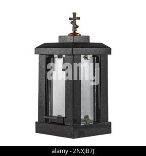 gedächtnislampen aus Granit auf weißem Hintergrund Stockfoto