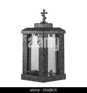 gedächtnislampen aus Granit auf weißem Hintergrund Stockfoto
