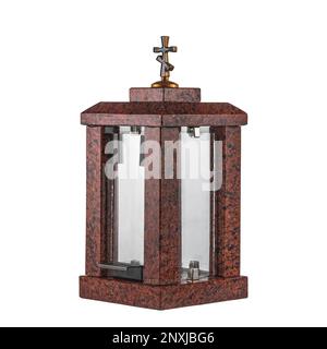 gedächtnislampen aus Granit auf weißem Hintergrund Stockfoto