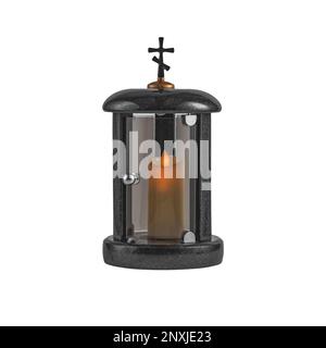 gedächtnislampen aus Granit auf weißem Hintergrund Stockfoto