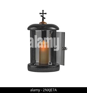 gedächtnislampen aus Granit auf weißem Hintergrund Stockfoto