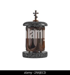 gedächtnislampen aus Granit auf weißem Hintergrund Stockfoto