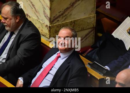 Athen, Attiki, Griechenland. 25. Januar 2019. Stellvertreter der Partei Neue Demokratie und ehemaliger Premierminister Kostas Karamanlis während der Sitzung im griechischen Parlament. Kredit: Dimitrios Karvountzis/Pacific Press/ZUMA Wire/Alamy Live News Stockfoto