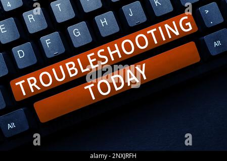 Schreiben Textanzeige Fehlerbehebung. Wort für eine Handlung der Untersuchung oder Behandlung der aufgetretenen Probleme Stockfoto