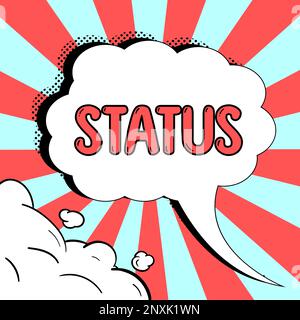 Textzeichen mit Status. Internetkonzeptsituation zu einem bestimmten Zeitpunkt während einer Position als Process Professional Stockfoto