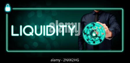 Konzeptionelle Bezeichnung Liquidität. Word für Bargeld und Banksalden Markliquidität Stundungsaktien Stockfoto